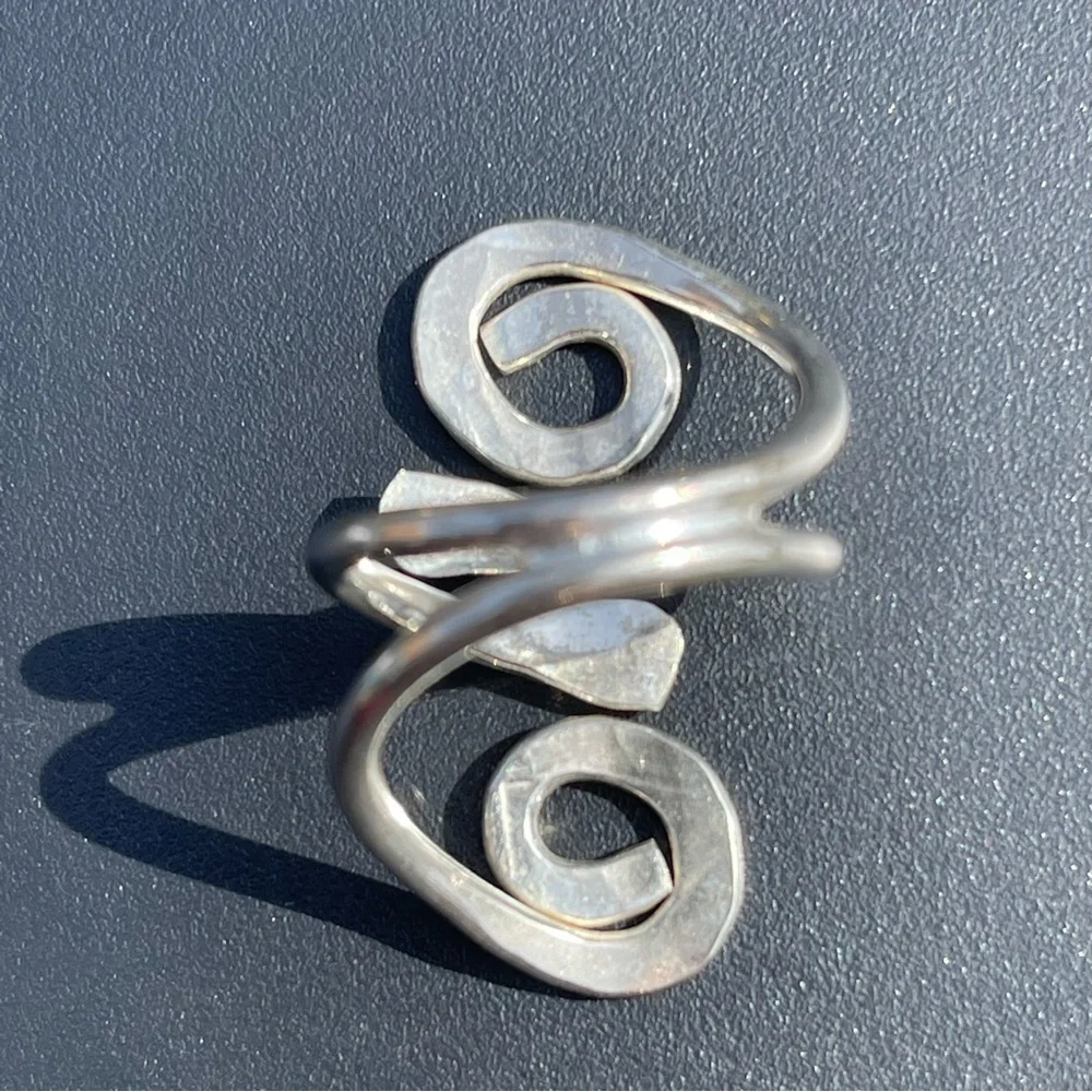 Handmade‎ 925 Sterling Silver Hammered Swirl Statement Ring — SZ 6.5 to 7.5